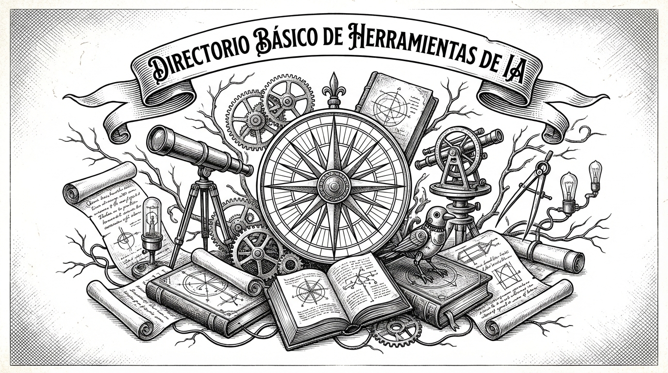 Grabado estilo XIX: rosa de los vientos con instrumentos científicos - Directorio de herramientas de IA